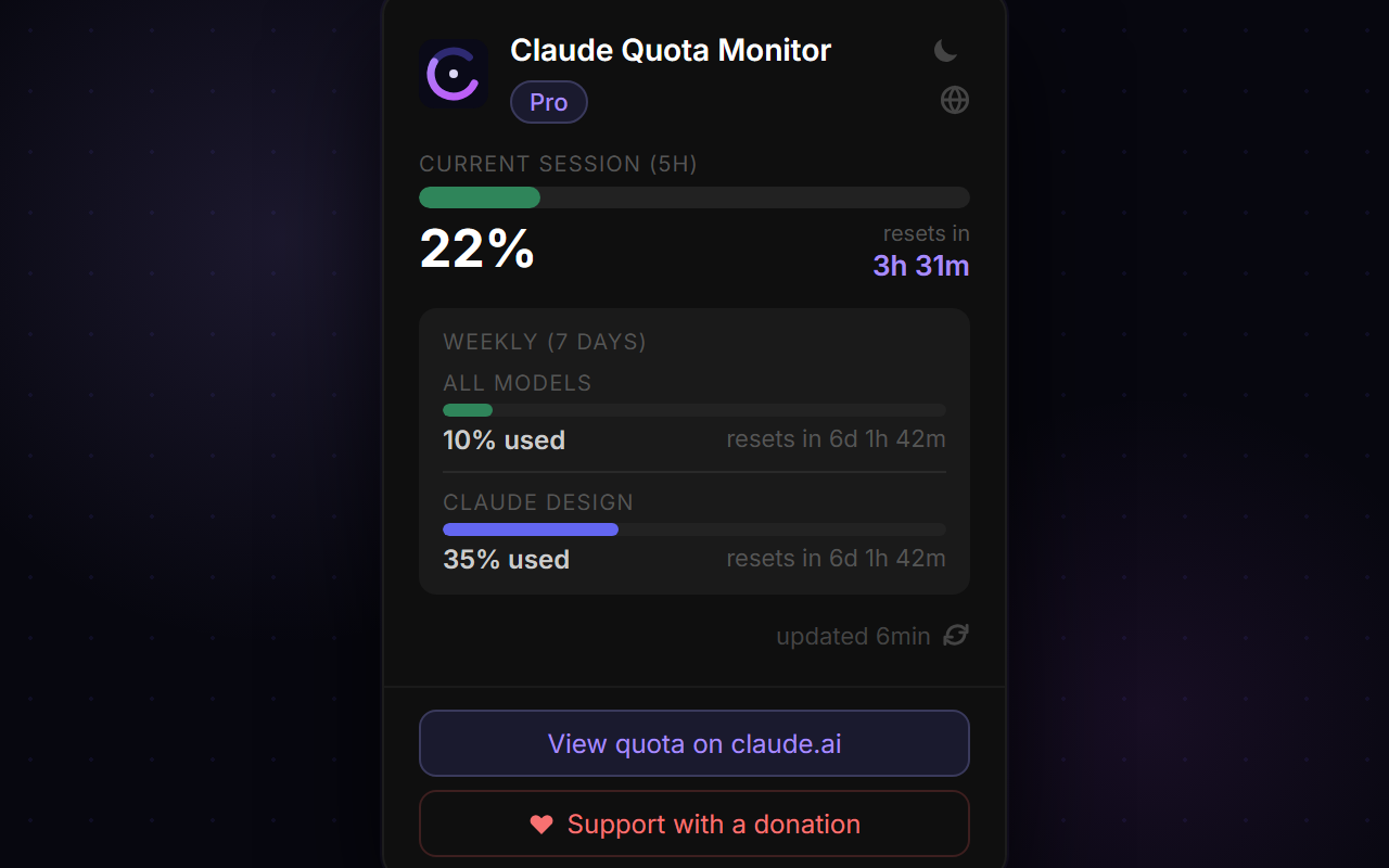 Claude Quota Monitor — English (dark)