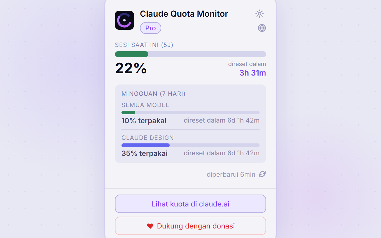 Claude Quota Monitor — Indonesian (light)