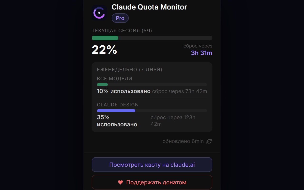 Claude Quota Monitor — Russian